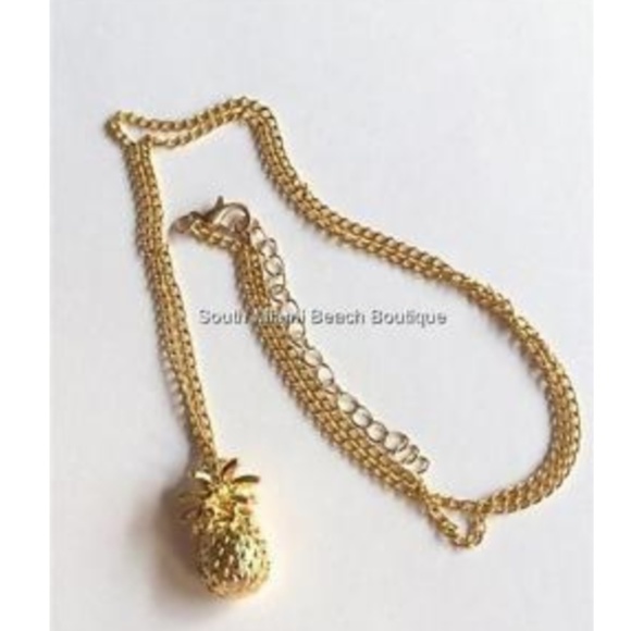 Gold Hawaiian Pineapple Necklace Pendant 26" XLong - Picture 5 of 8